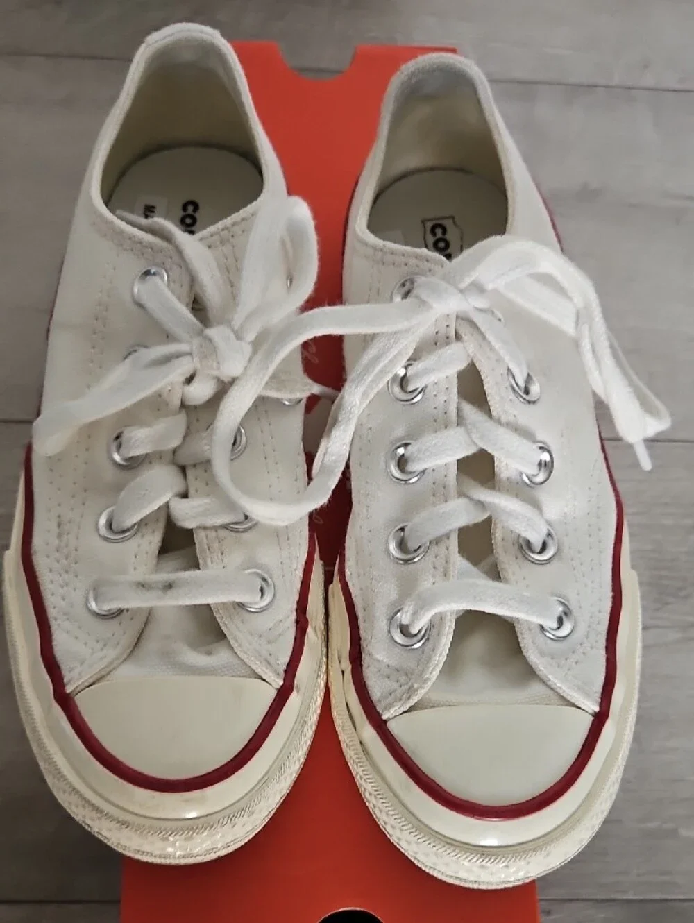 Converse Kid's White Low-Top Canvas Sneakers with Red Accent